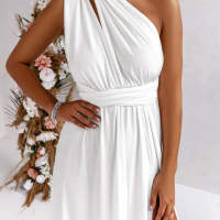 Дълга елегантна дамска рокля в бяло, с цепка и ефектен гръб, снимка 4 - Рокли - 44716830
