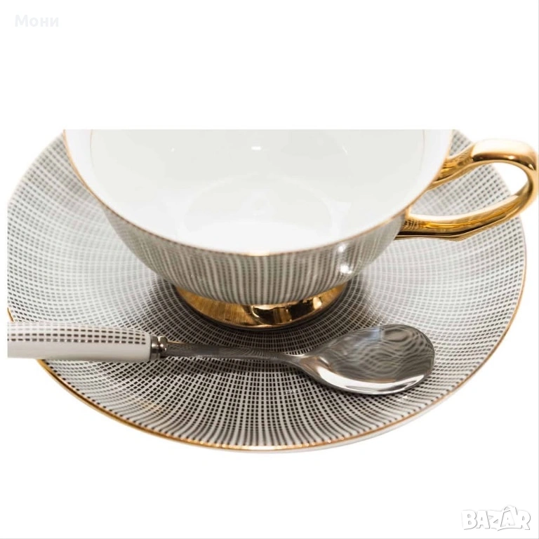 Комплект чаша с чинийка и лъжичка  Луксозен комплект за топли напитки – чаша с чинийка и лъжичка, в , снимка 1