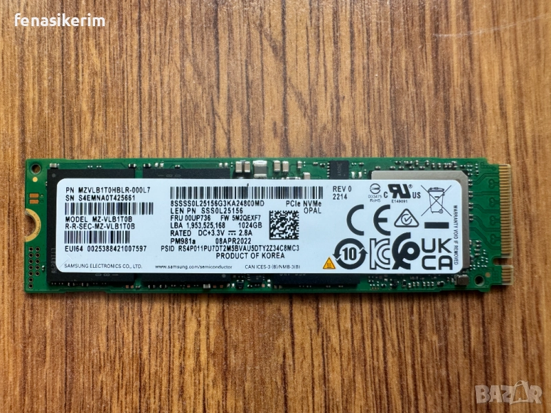 НОВО Samsung PM981a 1000GB 1TB SSD NVMe OPAL 2280 Gen 3 x4 PCIe , снимка 1