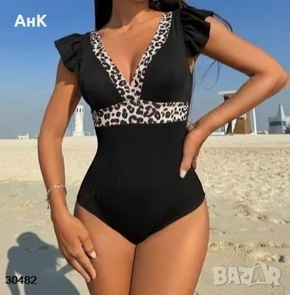 Черен цял бански костюм с тигрова шарка, снимка 1