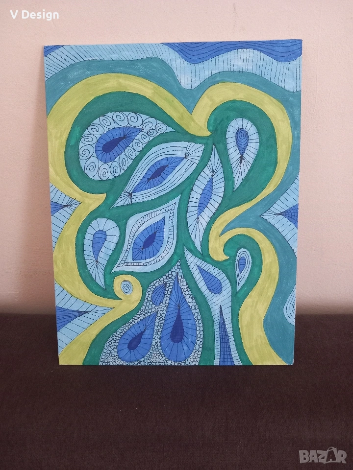 Абстрактна Картина "Морски спомен"- Акрил платно 23х30см, снимка 1