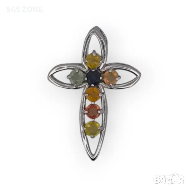 Сребърен Кръст с Турмалин и Танзанит, снимка 1