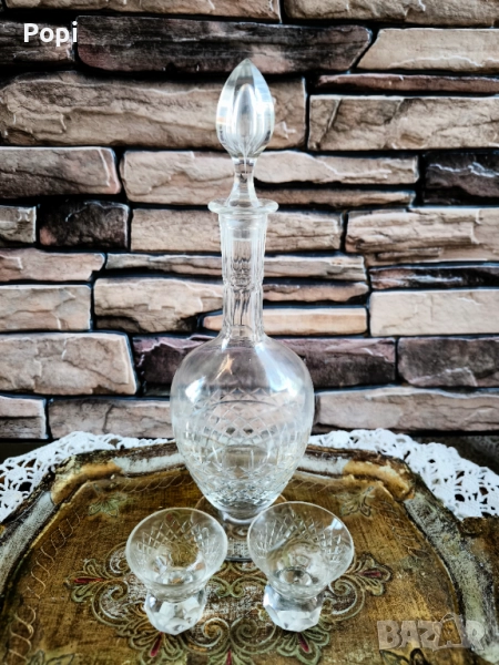 Кристално шише с чаши, снимка 1