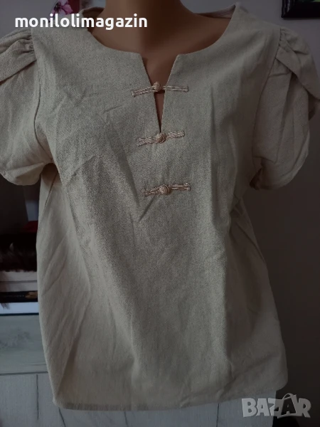 Нова бежова блуза от памук, снимка 1