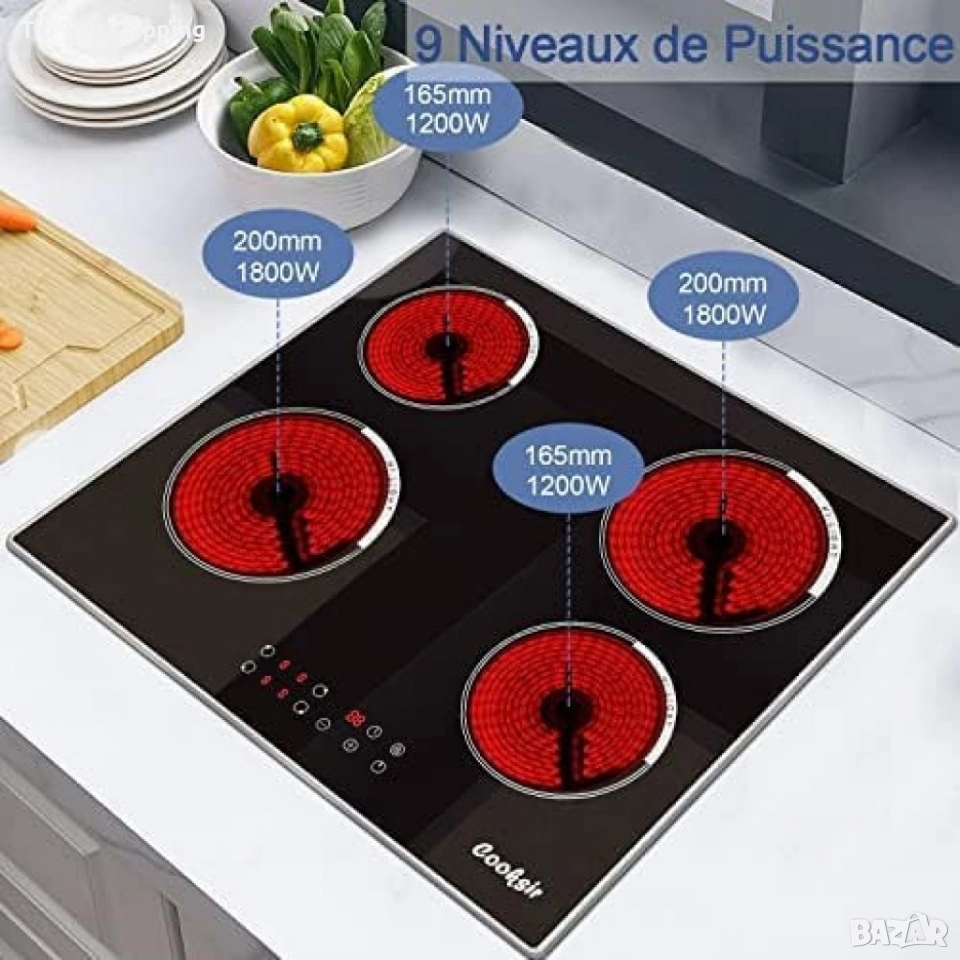 Cooksir CSC-D46001-BB – Стъклокерамичен плот за вграждане с 4 зони, 9 нива на мощност, снимка 1