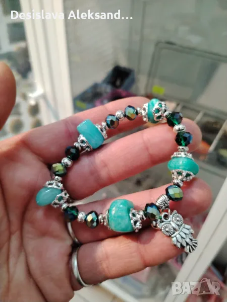 Гривна с амазонит, кристалчета и метални елементи , снимка 1