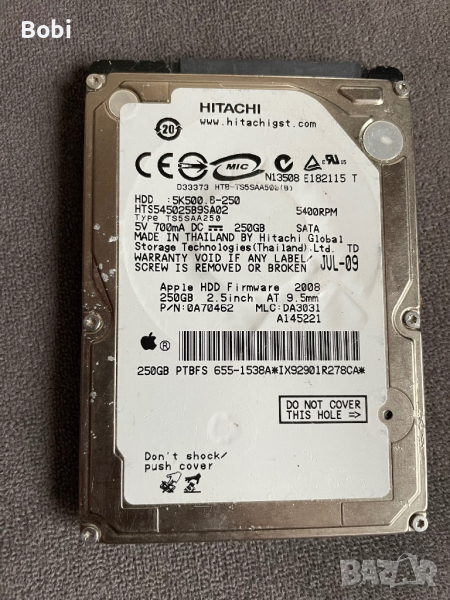 HDD HITACHI Apple 250GB hdd, снимка 1