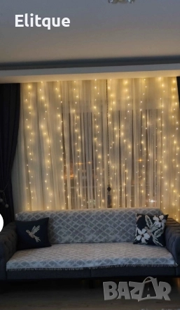 Коледна завеса от лампички – 320 LED светлини (3 м × 3 м) , снимка 1