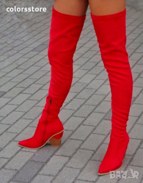 Ботуши на ток - червен велур - O350, снимка 1
