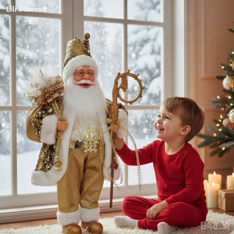Луксозна коледна фигура Дядо Коледа в златно (50 / 70 / 90 см)., снимка 1