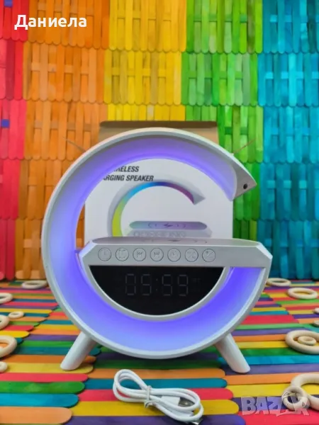 Смарт 3в1 Лампа с безжична тонколона и безжично зарядно
, снимка 1