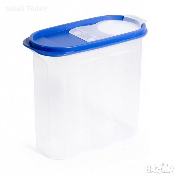 Кутия за храна, зърнени храни, синя пласмаса, 1,7л., 16x6.5x17 cm, снимка 1