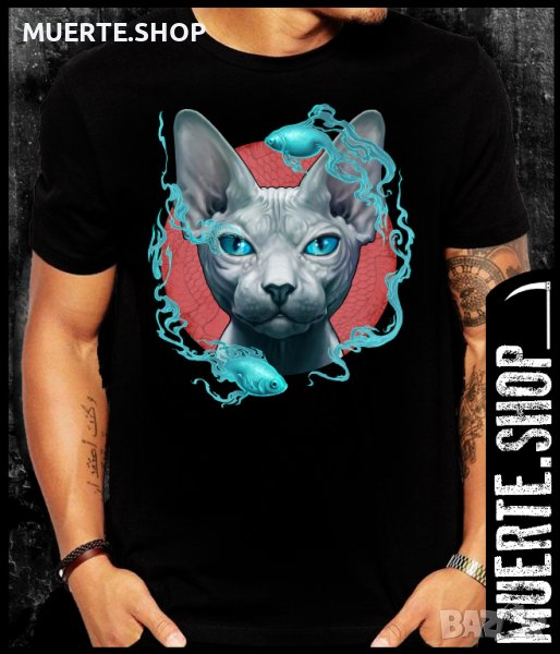 Черна тениска с щампа SPHYNX N FISHES, снимка 1