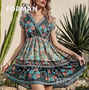 СУПЕРТЪНИЧКА и МНОГО ЛЕКА рокля на цветя с остро деколте тип "прегърни ме", снимка 1