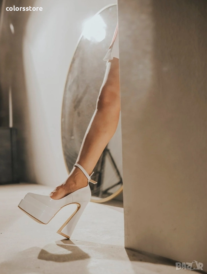 Обувки на ток - бял лак - VT2, снимка 1