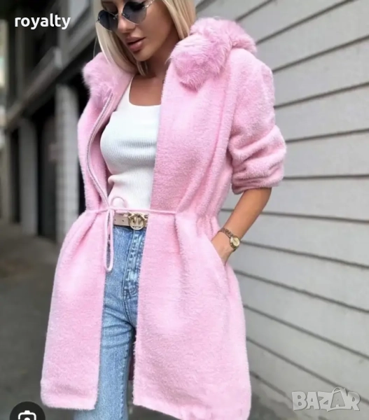 Розова кашмирена жилетка с пух, снимка 1