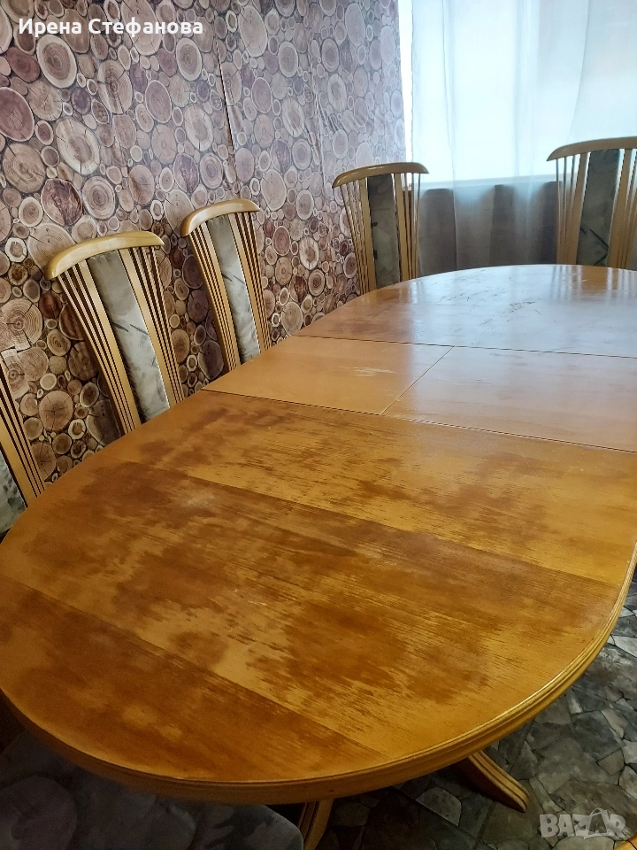Трапезна маса от масив със шест стола, снимка 1