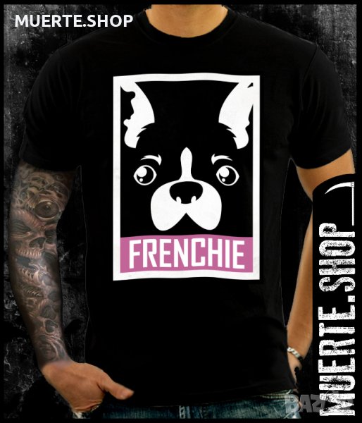 Черна тениска с щампа FRENCHIE STENCIL, снимка 1