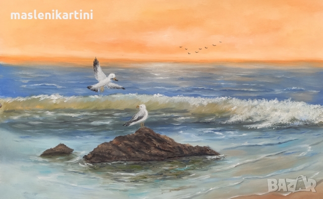 Море и чайки маслена картина , снимка 2 - Картини - 36052656