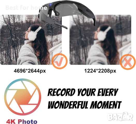 Hereta Wifi , 4K видеозаписващи очила,  поддържа iOS и Android, снимка 2 - Камери - 51462933