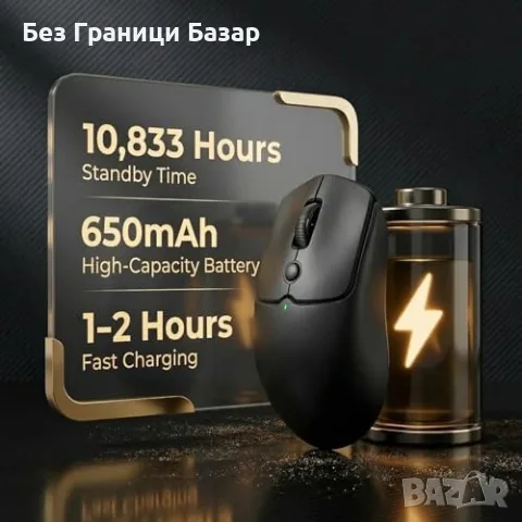 Нова черна Безжична тиха мишка RK Royal Kludge MO1 6 бутона Bluetooth 2.4GHz USB-C, снимка 3 - Клавиатури и мишки - 55954800