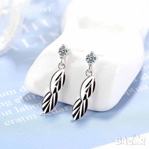 Сребърни обеци - Елегантни листа 925 BX540, снимка 3 - Обеци - 39122966