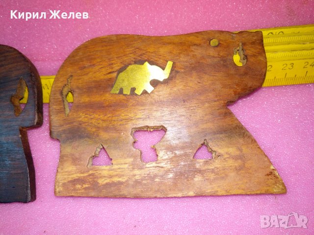 2 СТАРИ АЗИАТСКИ СЛОНЧЕТА АРТ ПАНО от САНДАЛОВО ДЪРВО и МЕСИНГ РЪЧНА ИЗРАБОТКА 42835, снимка 6 - Пана - 44185181