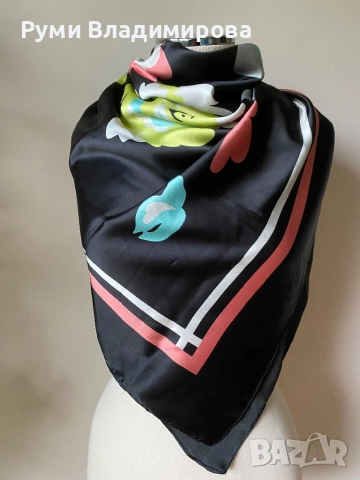 Квадратен шал/ кърпа за глава от коприна, сатен, вискоза, снимка 11 - Шалове - 52200212