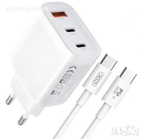 Зарядно/Адаптер 220V / XO-L117 45W / 2xPD, 1xUSB / + Type-C - Type-C Кабел / Бял / Баркод : 456417