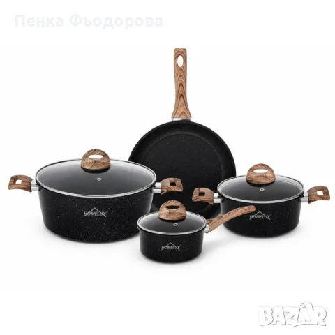 Комплект кухненски съдове с мраморно незалепващо покритие – 3 тенджери с капаци и тиган, снимка 5 - Съдове за готвене - 55927169
