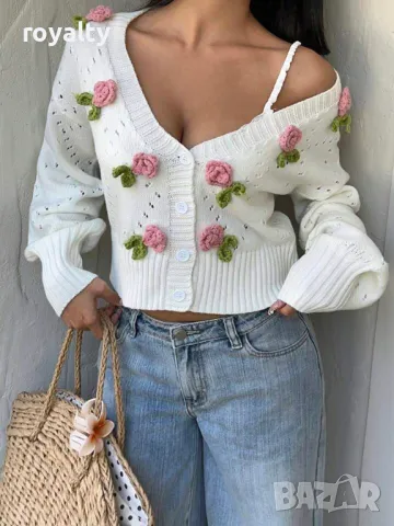 Ежедневна бродирана жилетка с флорален декор 🍋🍋‍🟩, снимка 5 - Жилетки - 49206134