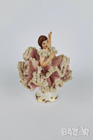 Порцеланова балерина с розова рокля - Sandizell, Dresden, снимка 4 - Статуетки - 52681026