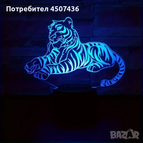 Холограмна 3D LED лампа Тигър-дистанционно управление 16 цвята+други режими на управление, снимка 3 - Настолни лампи - 49515379