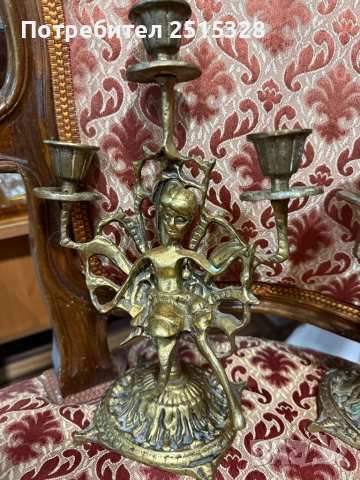 два стари бронзови свещника тройки, снимка 5 - Антикварни и старинни предмети - 53233646