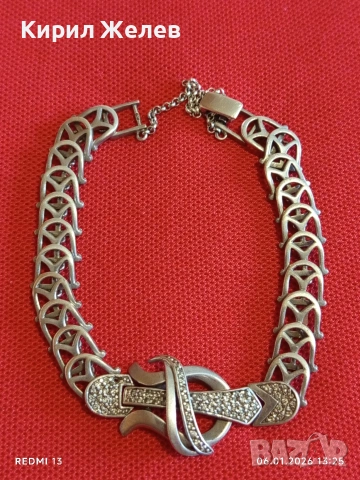 Сребърна гривна с уникална плетка с инкрустирани Мойсанит готически стил ръчна изработка 52485, снимка 2 - Гривни - 53005647