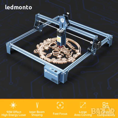 SCULPFUN S9 5,5 W Лазерен Гравьор с 0,06 mm Ултра Фино машина за лазерно гравиране, снимка 11 - Инструменти за гравиране - 48999468