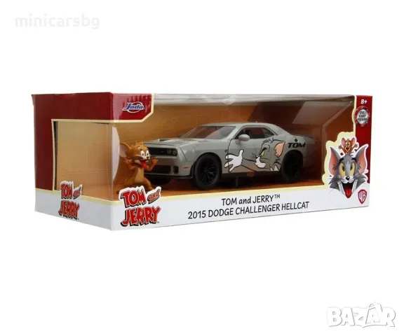 Метални колички: Dodge Challenger SRT Hellcat – Tom & Jerry с фигурка, Jada 1:24, снимка 5 - Колекции - 55945068