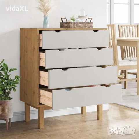 vidaXL Шкаф с чекмеджета OTTA кафяво и бяло 76,5x39,5x90 см бор масив, снимка 3 - Скринове - 56147218