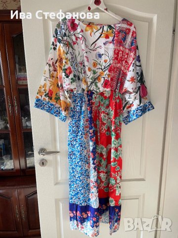 Дълга нова памук памучна елегантна ежедневна рокля тип кимоно широк ръкав флорален принт цветя , снимка 5 - Рокли - 41659723