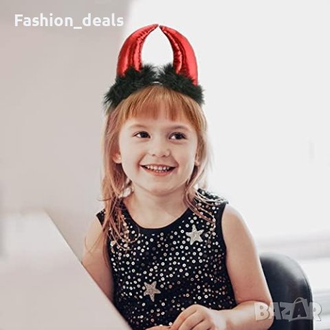 Нови Червени Рога на Дявола Хелоуин Аксесоар с Черен Плюш, снимка 6 - Други - 42713320