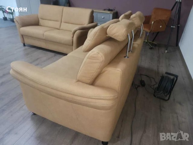 Комплект дивани две двойки от плат цвят карамел LS672117, снимка 10 - Дивани и мека мебел - 44216016