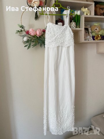 Нова дълга елегантна бяла рокля за всякакъв повод с декорация 3Д орнаменти памук полиестер , снимка 6 - Рокли - 41911809