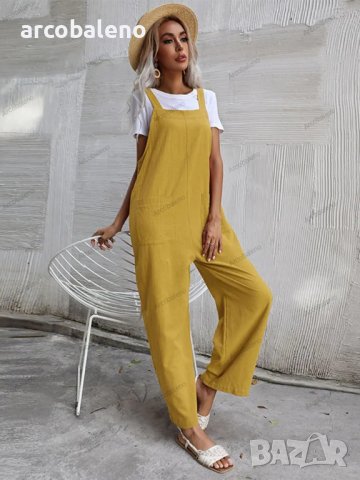 Дамски моден едноцветен гащеризон без ръкави и с тиранти, 9цвята, снимка 5 - Гащеризони - 41739942