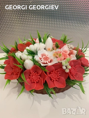 цветя изработени с глицеринов ароматен сапун и Българска роза , снимка 3 - Изкуствени цветя - 53114221