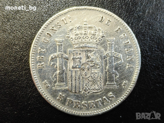 СРЕБРО Испания 5 песети 1885, снимка 2 - Нумизматика и бонистика - 53601156