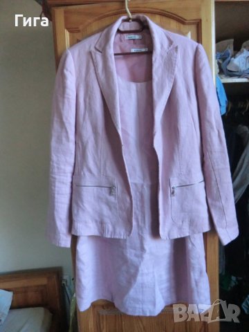 ленен розов комплект рокля и сако, снимка 1 - Костюми - 40313862