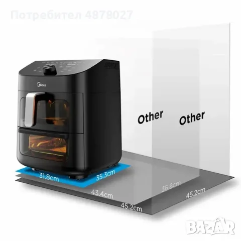 Еър Фрайър 2 в 1 - 11L - Midea MAD1100DADK - С две зони за готвене, 10 програми и 360° циркулация на, снимка 4 - Фритюрници - 55767636