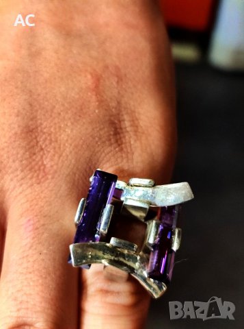Сребърен пръстен с аметист , снимка 5 - Пръстени - 41025632