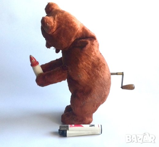 Bear Wind Up Toy Руско механично плюшено мече от 60-те години с бутилка Кафява мечка Работен ключ Иг, снимка 3 - Колекции - 42484552