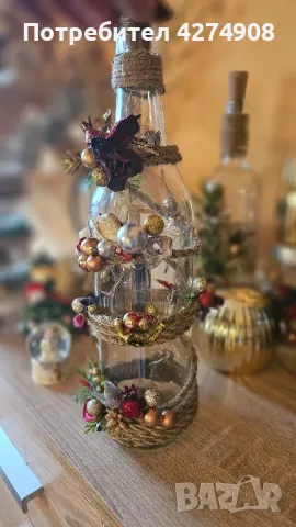 Подаръчни бутилки и свещници- ръчна изработка , снимка 3 - Декорация за дома - 48359118